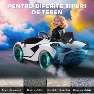 Mașină Electrică pentru Copii 3-5ani, Mașinuță Electrică Lamborghini cu Faruri, Muzică și Telecomandă, 108x62x40cm, Alb - Img 7