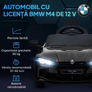 Mașină Electrică pentru Copii cu Transport Ușor, Plimbare pe Mașină cu Telecomandă, BMW M4 Licențiat, 108x69.5x51 cm, Negru - Img 4