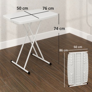 Măsuță de Cafea Pliabilă, Reglabilă pe Înălțime și Portabilă, cu Blat HDPE și Cadru Metalic, 76x50x74 cm, Alb - Img 3