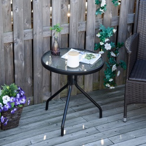 Masuta de Gradina Rotunda cu Etajera din Sticla si Structura Metalica, Φ50x55cm, Negru - Img 2