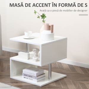 masuta living, lemn si fier, 50x50x50cm alb - Img 4