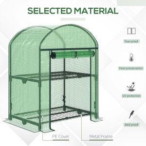 Mini Seră de Grădină cu 2 Rafturi Metalice și Acoperiș PE, Seră Compactă pentru Balcon și Terasă, 69x49x91 cm, Verde - Img 4