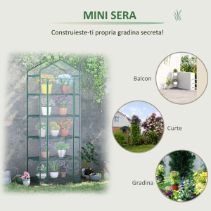 Mini Sera pentru Plante cu 5 Etajere din Otel cu Copertina din PVC, 69x49x193cm - Img 6
