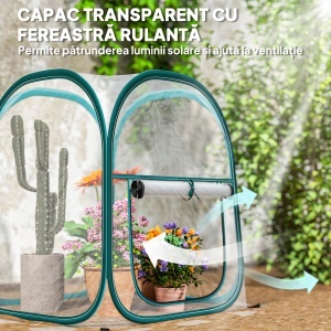 Mini Seră Pop-Up cu Acoperire din Plastic, Fereastră Rulabilă și Geantă, 70x70x80 cm, Transparentă - Img 5
