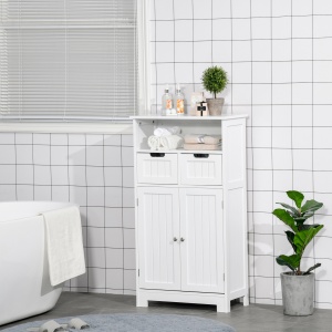 Mobila Baie Multifunctionala, Dulap, Etajera, 2 Sertare, Alb - Img 2
