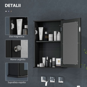Mobilier de Baie Dulap Suspendat cu Oglindă 41x14x60cm Negru - Img 6