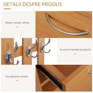 Mobilier Garderoba Dulap Pantofi Reglabil cu Oglinda si Cuier 6 carlige pentru Hol si Dormitor 90x22x116cm Lemn - Img 5