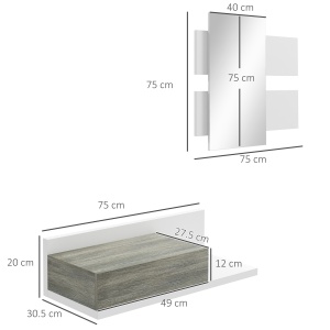 Mobilier Hol 2‑in‑1 cu Oglinda si Sertar 75x35x75 cm – Gri - Img 3