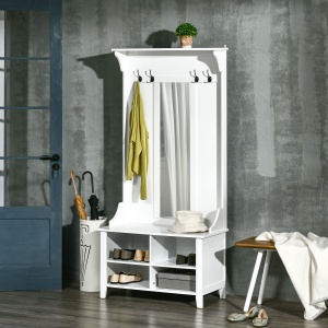 mobilier hol, cuier si oglinda, 80x40x170cm, alb - Img 2