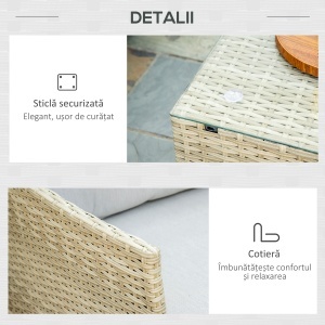Mobilier pentru gradina 7 bucati, modular cu masuta, fotoliu, fotoliu de colt si 2 canapele din ratan PE cu perne, bej - Img 7