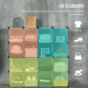 Mobilier pentru incaltaminte modular, 16 cuburi 30x30x30cm din plastic PP si otel , transparent - Img 4