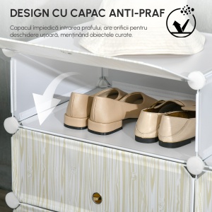 Mobilier pentru incaltaminte modular, 6 cuburi 45x35x17cm din plastic PP si otel, alb - Img 6