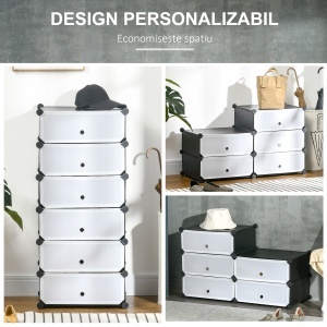 Mobilier pentru incaltaminte modular, 6 cuburi 49x36.5x108 cm din plastic PP si otel, Negru - Img 5