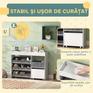 Mobilier pentru Jucării pentru Copii cu 11 Coșuri din Țesătură, Dulap și Rafturi, 105x30x80 cm, Alb - Img 5