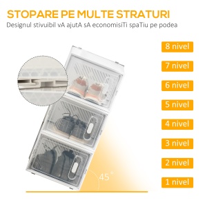 Mobilier pentru organizarea incaltamintei cu gauri de ventilare, 8 cuburi, 28x36x21cm din Plastic PP, Alb si transparent - Img 4