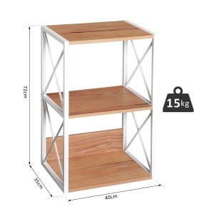 Mobilier Rastel Librarie 3 Rafturi cu Schelet in Otel Alb si Rafturi in Lemn 40x35x72.5cm - Img 3