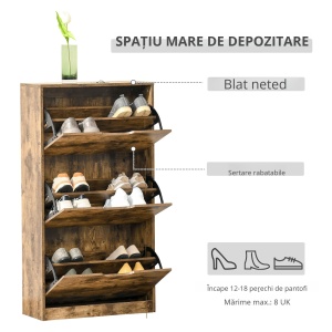 Mobilier Suport pentru Pantofi 3 Usi cu Polite Reglabile pentru 12-18 Pantofi Maro - Img 4