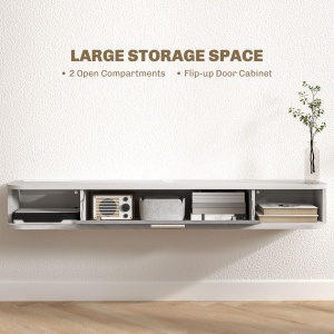 Mobilier TV Suspendat cu 2 Rafturi Deschise și un Dulăpior cu Ușă Rabatabilă, 120x26x16 cm, Gri - Img 5