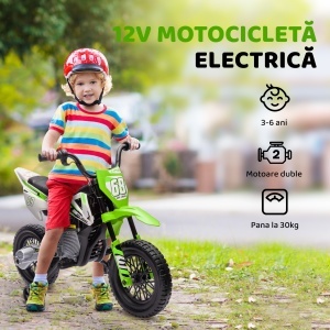 Motocicleta Electrică Copii cu 2 Motoare, Accelerație Manuală, Copii 3-6 Ani Verde - Img 6