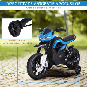 Motocicleta Electrică Copii cu Suspensie Dublă și Muzică și Lumini pentru Copii de la 3 la 8 ani Albastru - Img 7