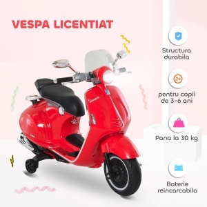 Motocicletă Electrică pentru Copii 3+ Ani, Motocicletă Jucărie din PP și Oțel cu 2 Roți Suplimentare, 108x49x75 cm, Roșie - Img 4