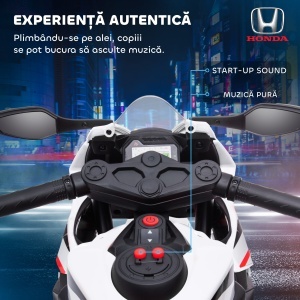 Motocicletă Electrică pentru Copii cu Baterie Reîncărcabilă de 6V, Viteză 3 km/h și Muzică, 90x44x52 cm, Alb - Img 5