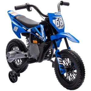 Motocicletă Electrică pentru Copii cu Roți Detașabile, Suspensii, Sunete și Indicator de Încărcare, Albastru