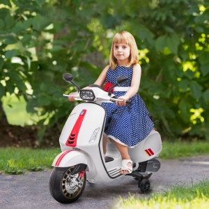 Motocicletă Electrică pentru Copii, Motocicletă cu Muzică, Două Motoare, Far, MP3, USB, Radio FM și 2 Roți de Antrenament, 107x47x73 cm, Alb - Img 2