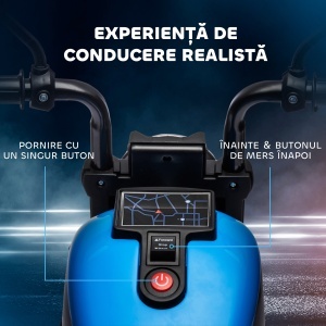 Motocileta Electrica de 6V cu Roti de Antrenament, Motocicleta Electrica Alimentata cu Baterii pentru Baieti si Fete, cu un Singur Buton de Pornire, Pedala, Far, pentru 18-36 luni, Albastru - Img 4