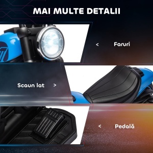 Motocileta Electrica de 6V cu Roti de Antrenament, Motocicleta Electrica Alimentata cu Baterii pentru Baieti si Fete, cu un Singur Buton de Pornire, Pedala, Far, pentru 18-36 luni, Albastru - Img 7