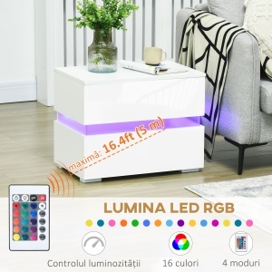 Noptiera cu LED RGB – 2 Sertare, Luciu Puternic, 16 Culori - Img 4