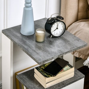 Noptiera cu raft deschis din PAL, noptiera moderna cu design neregulat, 35x29,5x60cm, gri si alb - Img 8