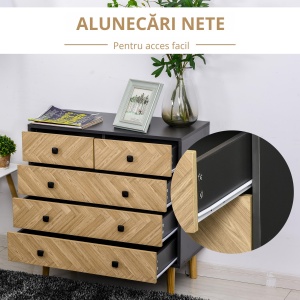 Noptiera din Lemn cu 5 Sertare, Picioare Ridicate din Pin, Gri Inchis - Img 4