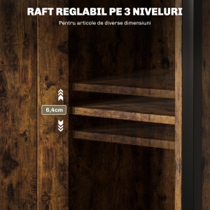 Noptieră în Stil Industrial cu 2 Rafturi Deschise și Raft Interior Reglabil pe 3 Nivele, 34x30x80 cm, Maro Rustic - Img 5