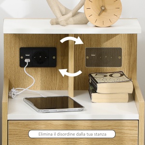 Noptiera Moderna cu Prize & USB – Lemn Natur, Sertar 40×40×60 cm - Img 7
