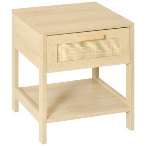 Noptiera Moderna din MDF, Noptiera cu Sertar si Raft Inferior pentru Depozitare, 40x40x48 cm, culoare Lemn Natur - Img 1