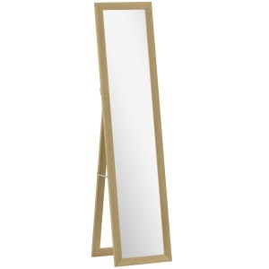 Oglindă cu Ramă din MDF, Picioare și Cârlige pentru Utilizare pe Podea sau pe Perete, 37x40x155 cm, Lemn Natural