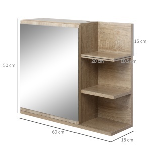 Oglinda de Baie 60×50 cm cu Rafturi Lemn & Sertar - Img 3