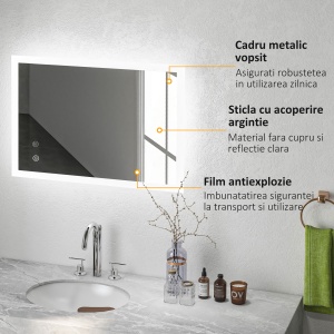Oglinda de Baie cu Lumina LED, Luminozitate Reglabila si Functie de Memorie, 70x50x3 cm, Transparent - Img 7