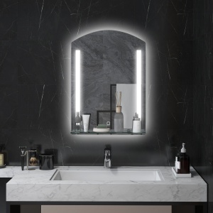 Oglindă de Baie cu Lumină LED Reglabilă pe 3 Culori și Raft din Sticlă, 50x12x70 cm, Argintiu - Img 2