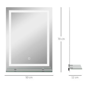 Oglindă de Baie cu Lumini LED în 3 Culori Reglabile și Raft din Sticlă, 50x12x70 cm, Argintiu - Img 3