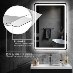 Oglindă de Baie Touch 70x100 cm cu LED 3 Tonuri de Lumină și Antiaburire - Img 8