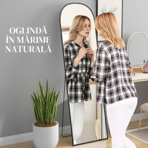 Oglindă de Podea și Perete Modernă din Aliaj de Aluminiu cu Suport Pliabil, 50x170 cm, Neagră - Img 4