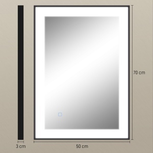 Oglinda LED pentru Baie cu 3 Temperaturi și Lumină cu Intensitate Reglabilă, 70x3x50 cm, Negru - Img 3