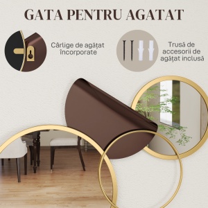 Oglindă Modernă Rotundă de Perete cu Decorațiune 101x41.5 cm, Auriu - Img 5
