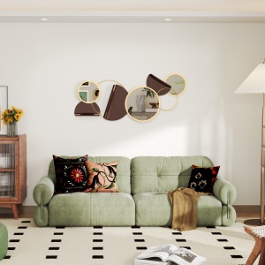 Oglindă Modernă Rotundă de Perete cu Decorațiune 101x41.5 cm, Auriu - Img 8