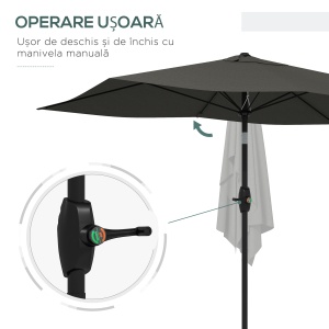 Ombrellone da Giardino 2x3m Inclinabile e Apertura a Manovella Grigio - Img 5