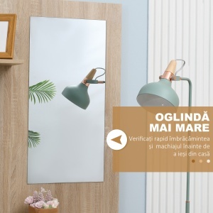 Organizator Intrare cu Oglindă, Montaj Fără Găuri și Sistem Anti-Înclinare, Design Robust, 145 x 29 x 184 cm - Img 5