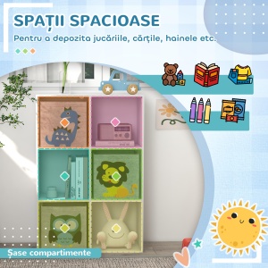 Organizator pentru Jucarii, Dulap de Depozitare cu Trei Sertare din Material, Raft Organizator, 61,8x29,9x91,5 cm, Alb - Img 6