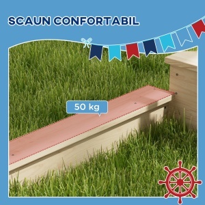 Outusunny Nisipar din Lemn pentru Copii cu Capac, Ladă de Nisip pentru Exterior cu Set de Joacă Inclus, 180x103x144,5 cm, Lemn Natural - Img 6